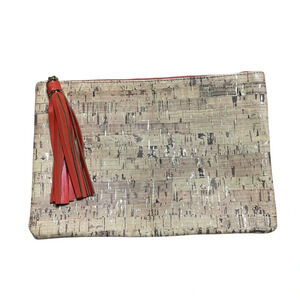 Mary Kay Cosmetic Bag Metallic Cork Orange Tassel Zip Up